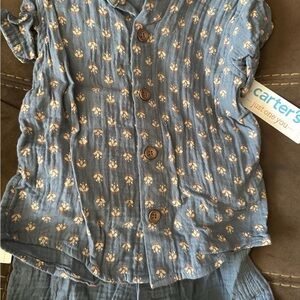 Carter's Blue and White Floral Button Down Shirt and shorts